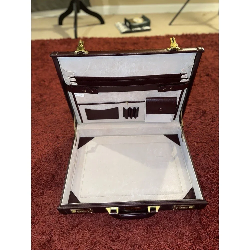 Burgundy Leather Briefcase w/ Combination Lock Executive Business Attache Case